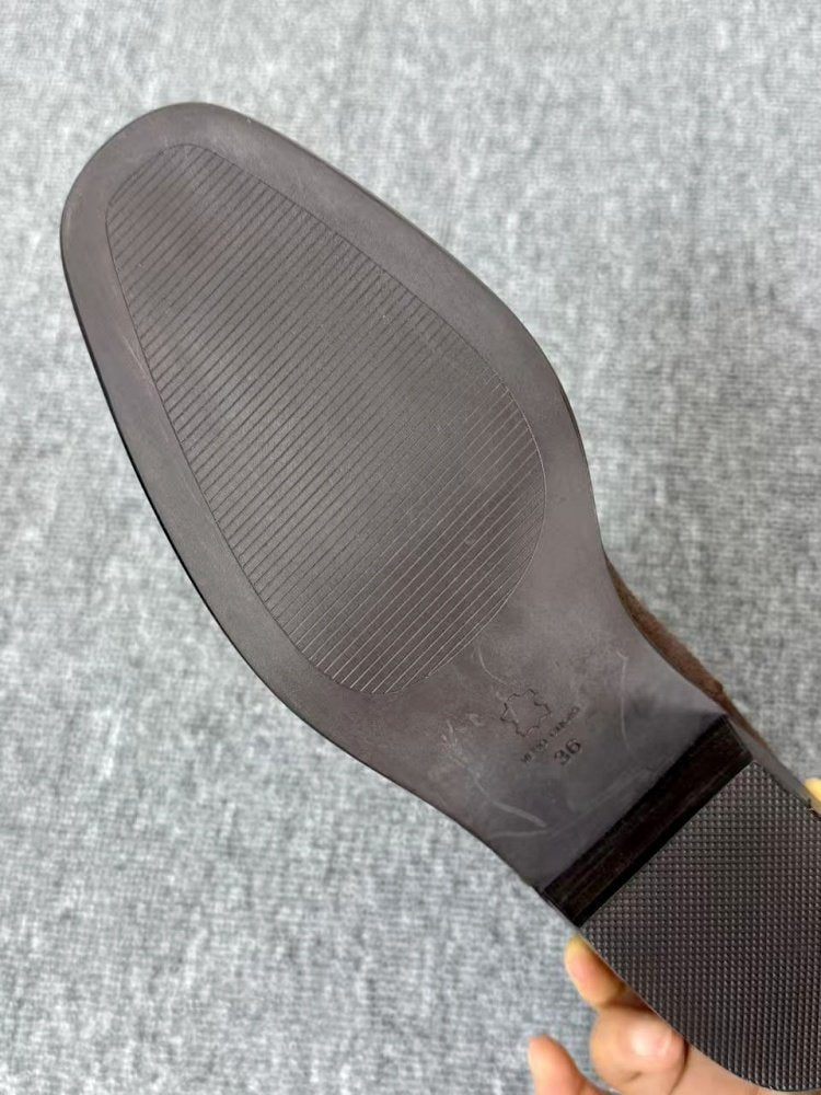 Mid-heel Chunky-heel Retro Square-toe Matte Leather Womens Boots 