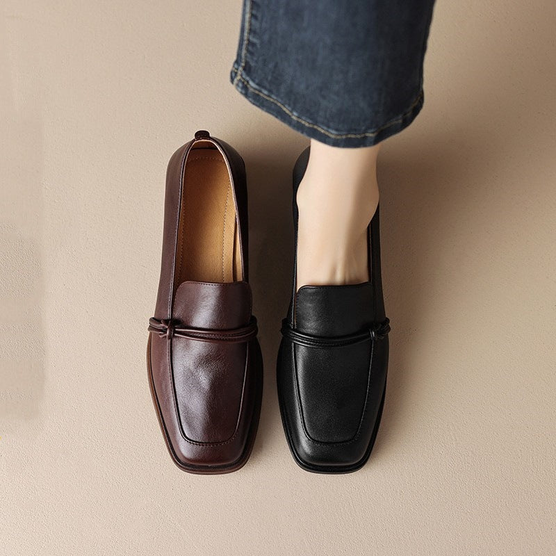 Retro Minimalist Design Womens Mid Heel Leather Shoes 