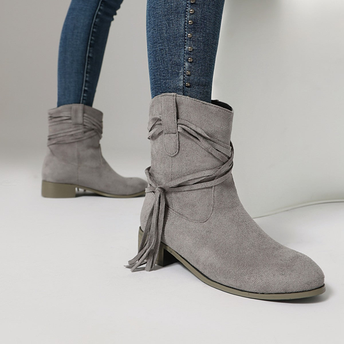 Short Boots Round Toe Foreign Trade Suede Tassel Women's Shoes  Boots