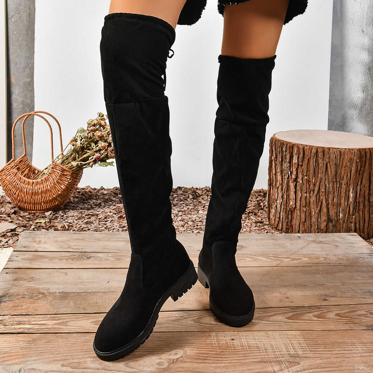 Women’s Elastic Knee-High Boots – Thick Sole Solid Color Fashion Boots