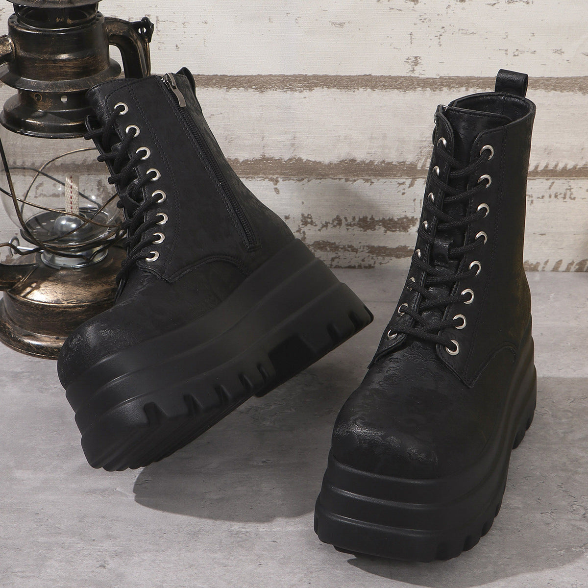 Women's Three-layer Platform Plus Round Toe Patchwork Retro Cool Martin Boots  Boots