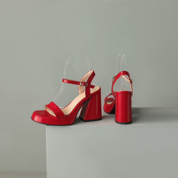 Womens Solid-color Round-toe Chunky-heel Sandals 