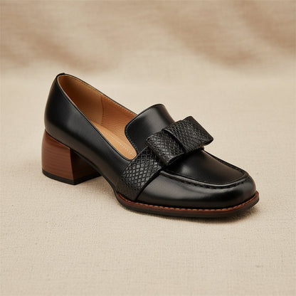 Elegant And Sophisticated Soft Cowhide Commuter Shoes With A Chunky Mid Heel 