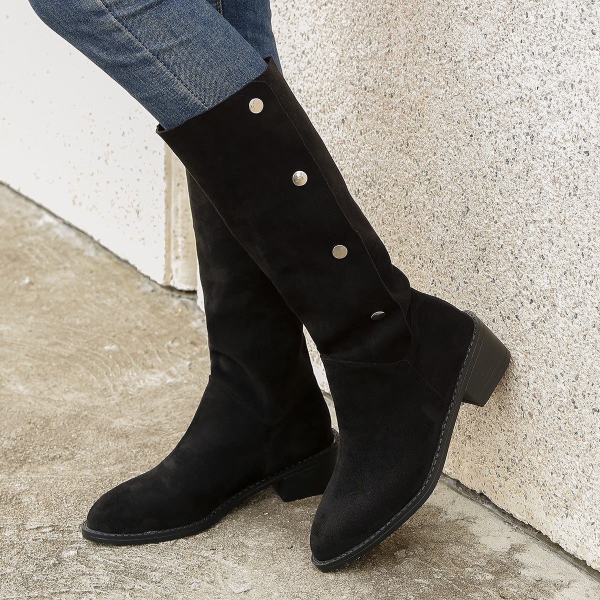 Mid-Calf Buckle Riding Boots