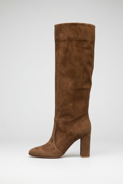 Suede Pleated High Heel Thick Heel Pointed Sleeve Boots 