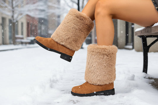 Womens Chunky Heeled Snow Boots 