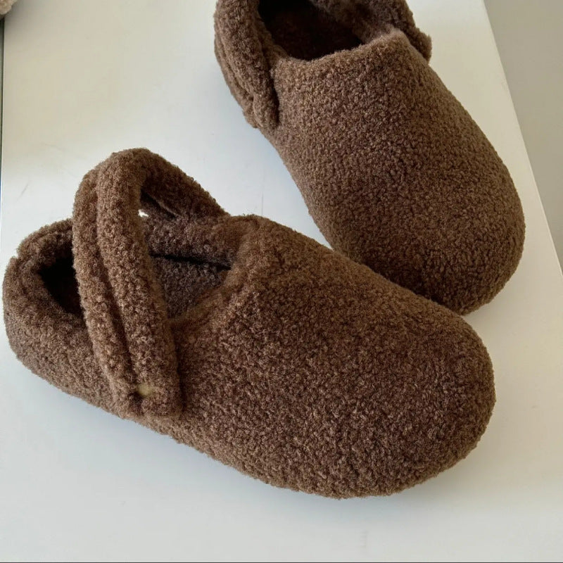 Closed Toe Half Slippers For Women Fleece-lined Thickened Two-way Wear Fluffy Shoes 