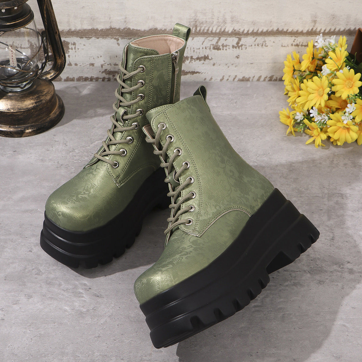 Women's Three-layer Platform Plus Round Toe Patchwork Retro Cool Martin Boots  Boots