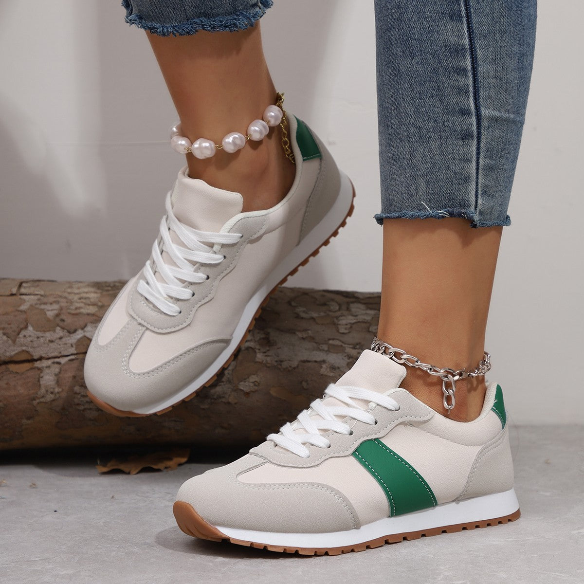 Womens Round-toe Lace-up Casual Thick-soled Elevating Sneakers 