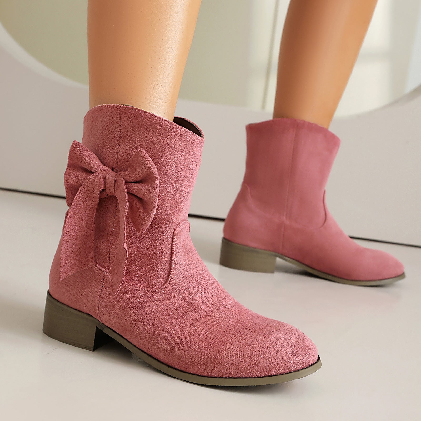 Low Heel Suede Large Size Sweet Bow Casual Boots 