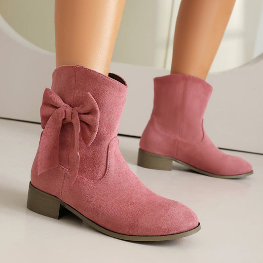 Low Heel Suede Large Size Sweet Bow Casual Boots 