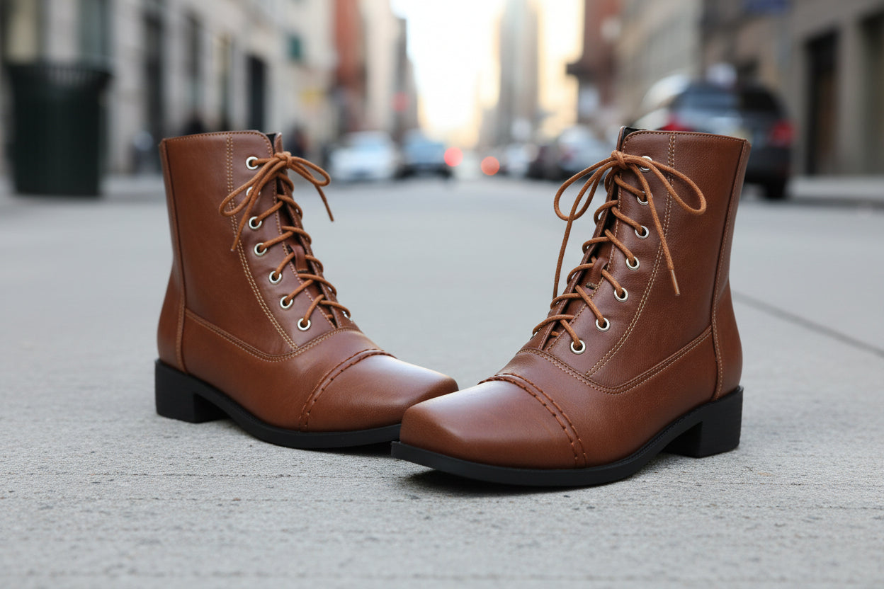 Womens Comfortable Lace-Up Square-Toe Outdoor Motorcycle Boots 